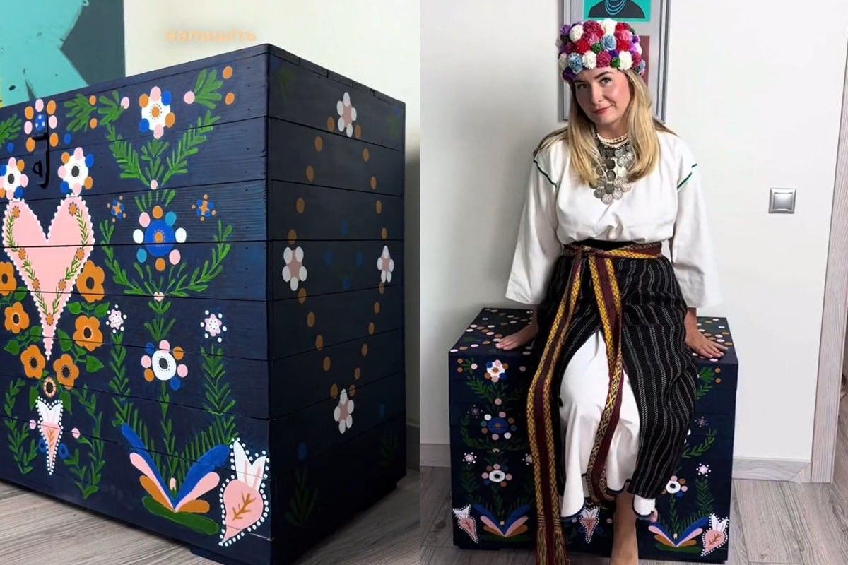 Девушка собственноручно разрисовала сундук Девушка собственноручно разрисовала сундук