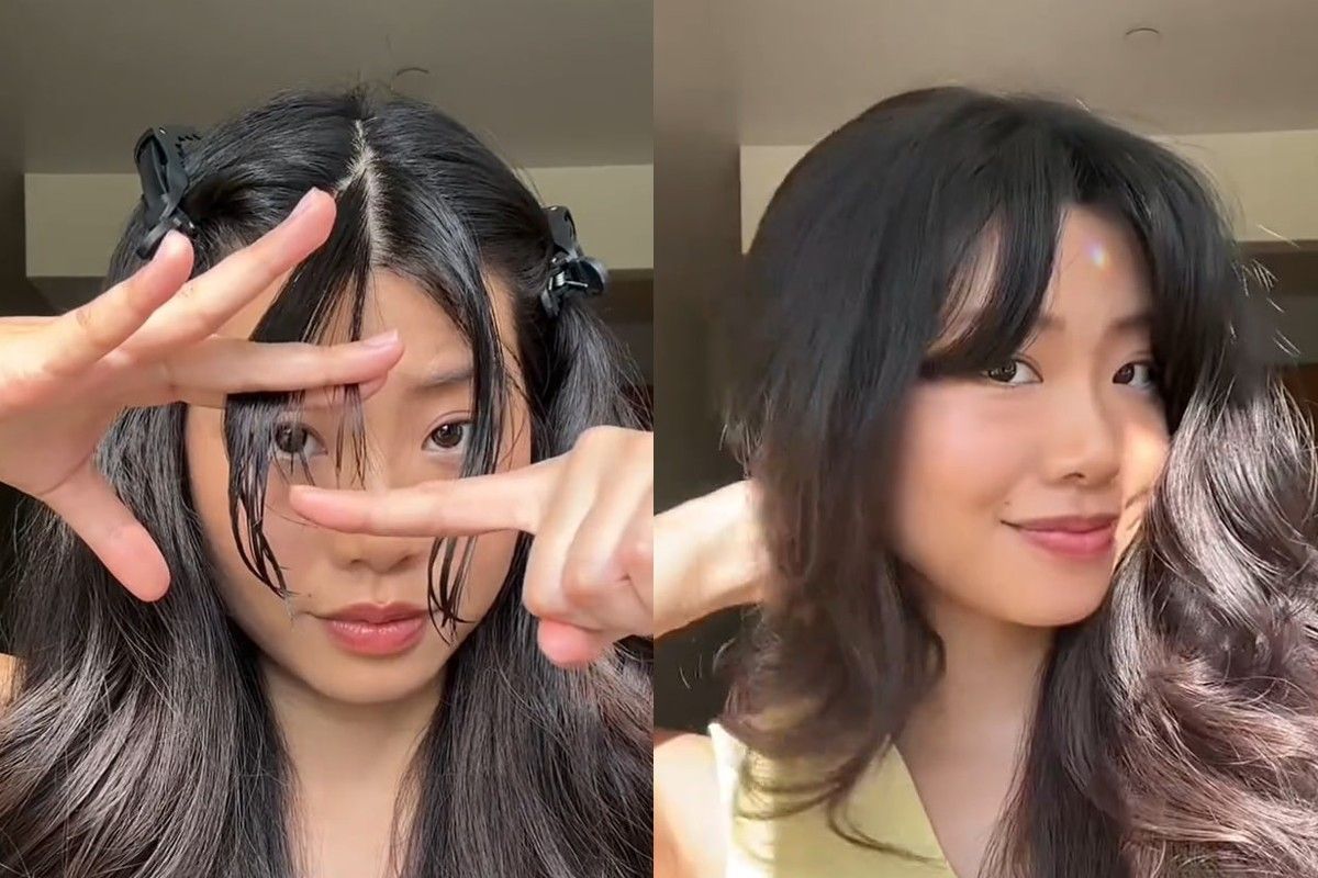 Девушка показала, как просто подстричь челку Девушка показала, как просто подстричь челку