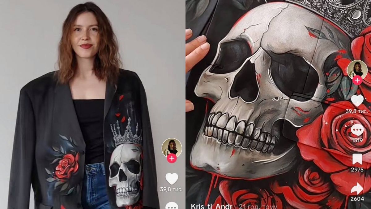 Украинка создала уникальный рисунок на черном пиджаке Украинка создала уникальный рисунок на черном пиджаке