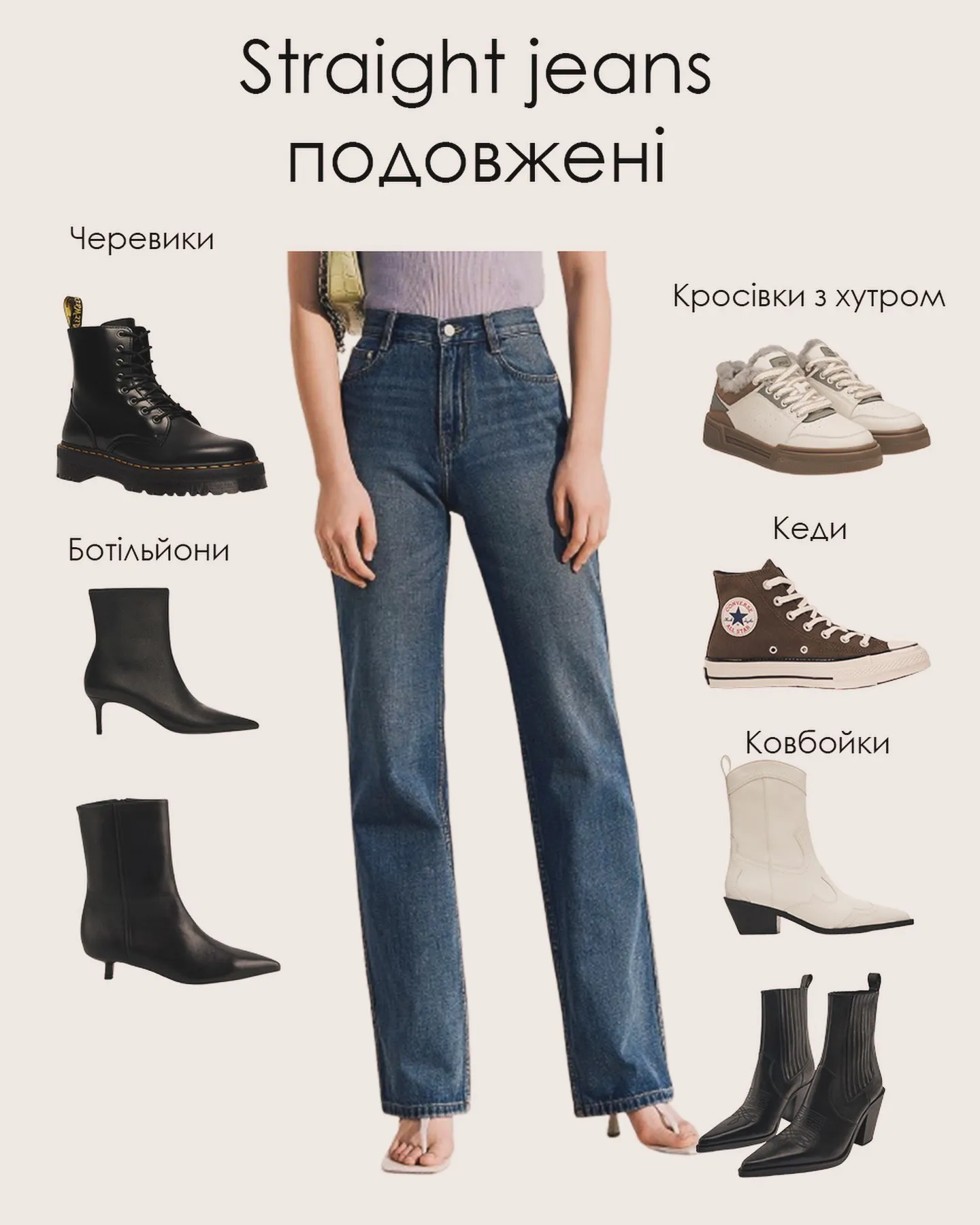 Варіанти джинсів, які пасують до різного взуття Варіанти джинсів, які пасують до різного взуття