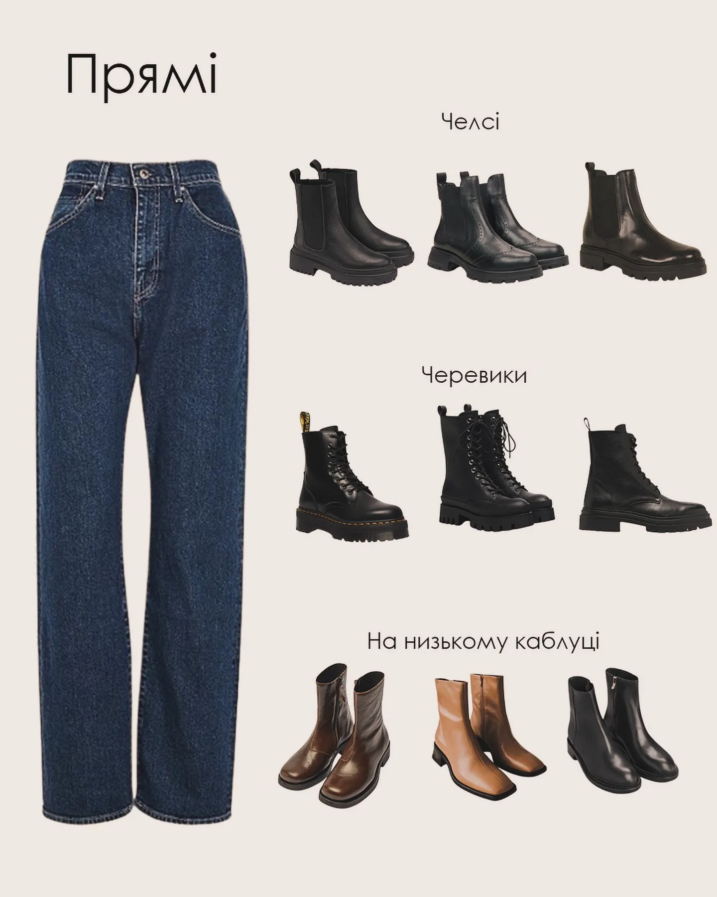 Варіанти джинсів, які пасують до різного взуття Варіанти джинсів, які пасують до різного взуття